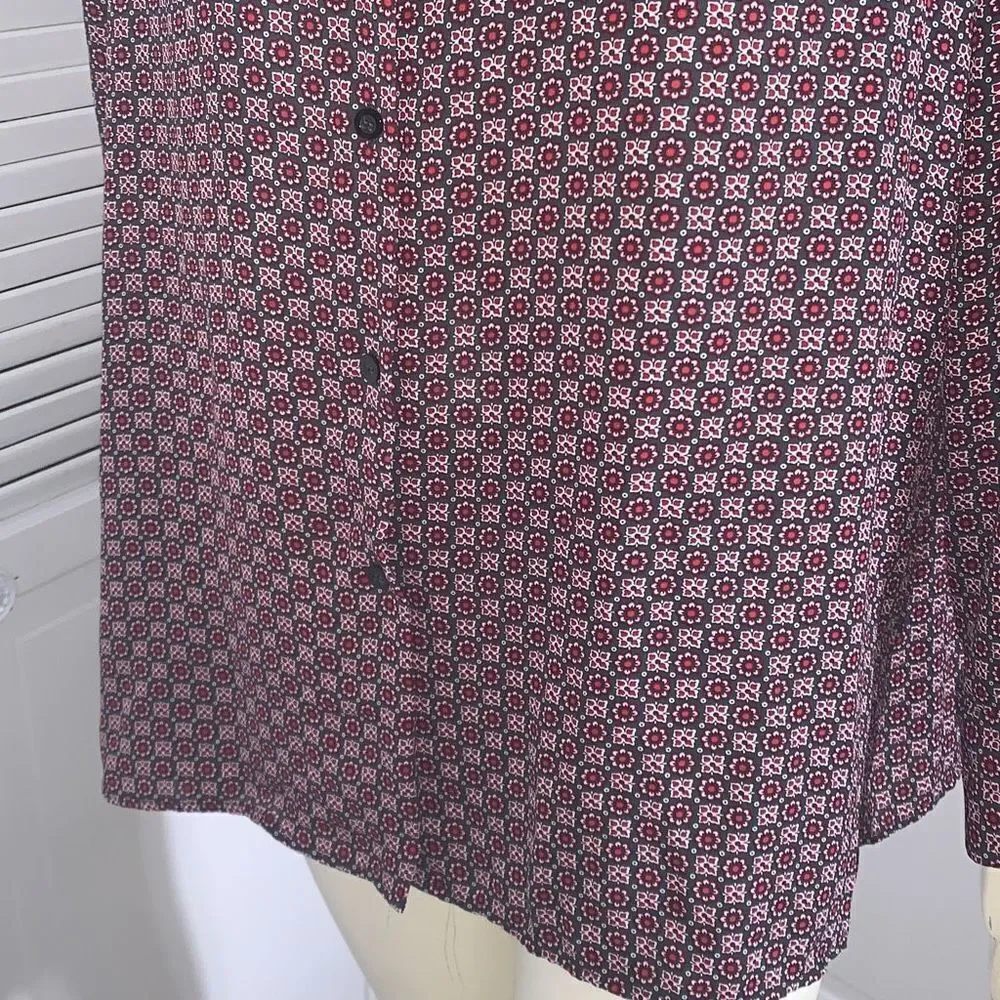 Vintage 90’s Chiffon Burgundy Wine Floral Retro Print Button Down Long Sleeve To